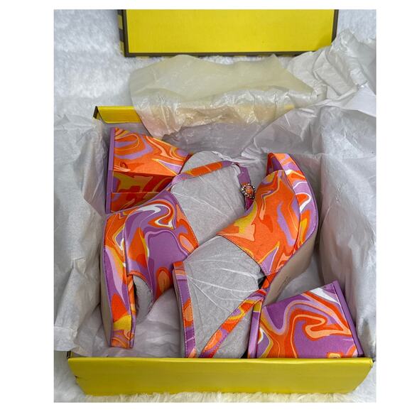 NWT Circus NY Sam Edelman Miranda Jewel Orange Multi Platform Heels 8.5 - Picture 3 of 15